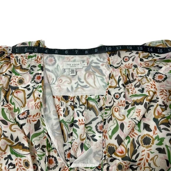 Ted Baker Tie Detail in Front Blouse Cream Floral Pattern Size Small Brienna - Picture 13 of 13